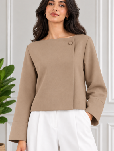 Veste Courte Croisée Élégante à Bouton Unique - Image 5