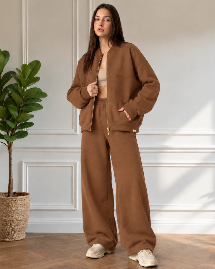 Ensemble Moderne Veste Zippée et Pantalon Large - 1