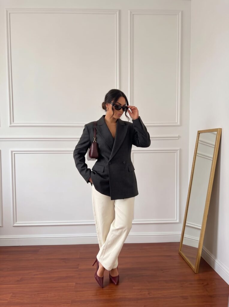 Blazer Croisé Structuré Anthracite Femme - 4