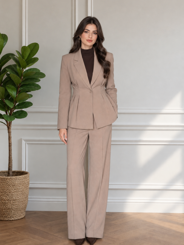 Ensemble Tailleur Veste Cintrée et Pantalon Large Fluide