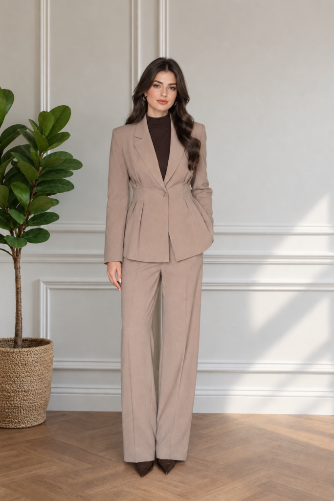 Ensemble Tailleur Veste Cintrée et Pantalon Large Fluide