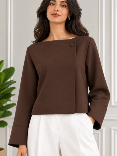 Veste Courte Croisée Élégante à Bouton Unique - Image 2